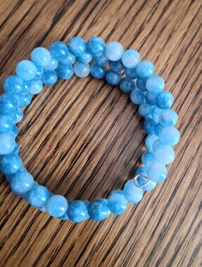 Larimar Natural Stone 6mm Beaded Memory Wire Wrap Bracelet